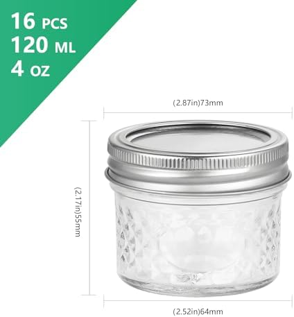 Premium 4oz Glass Jam Jars with lids for Canning Pickling Preserving DIY