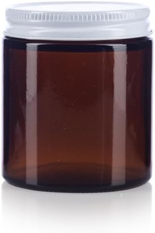 JUVITUS Amber Glass Jar with White Metal Lid - 4 oz 6 Pack
