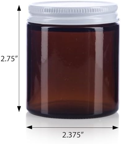 JUVITUS Amber Glass Jar with White Metal Lid - 4 oz 6 Pack