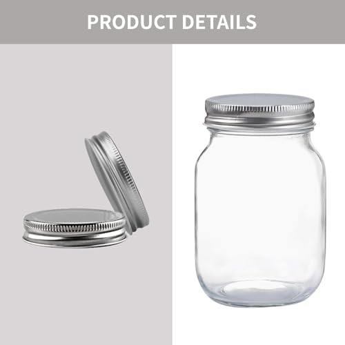 Novelinks 16 OZ Clear Plastic Mason Jars with Airtight Lids - 12 Pack Silver