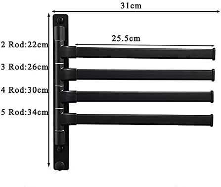 Black Towel Rack Wall Mounted 3 Rod 180 Degree Rotation