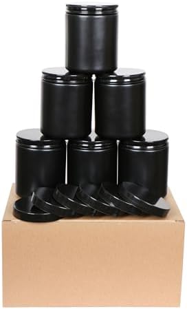 6 Pack 8oz Black Glass Jars with Metal Plastic Lids