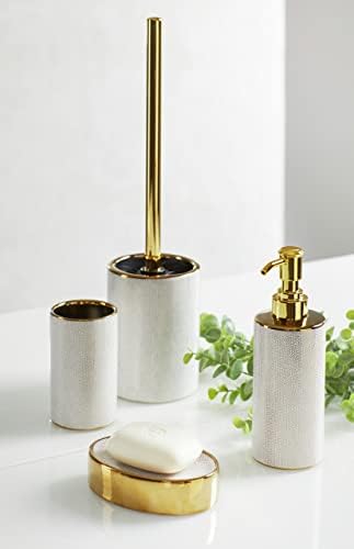WenKO Nuria GoldWhite Ceramic Toilet Brush Holder - Durable Elegant