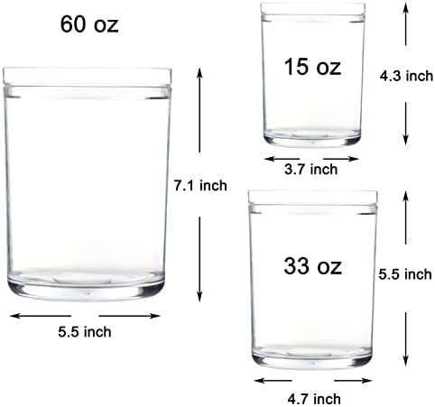 Youngever Clear Plastic Apothecary Jars 60oz 30oz 15oz