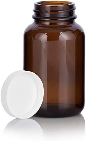 JUVITUS 6-Pack of 4oz Amber Glass Packer Bottles with White Ribbed Lid