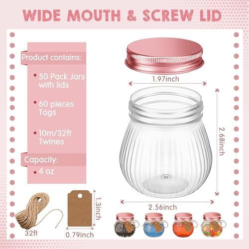 Yungyan 50-Piece 4 oz Rose Gold Mason Jars with Lids