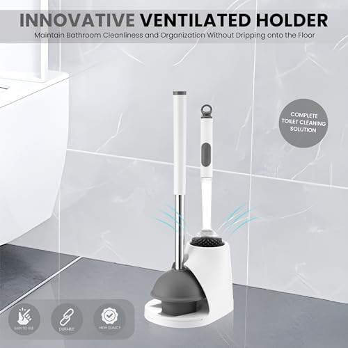 Top Choice Toilet Brush Plunger Set Easy to Refill Durable Silicone