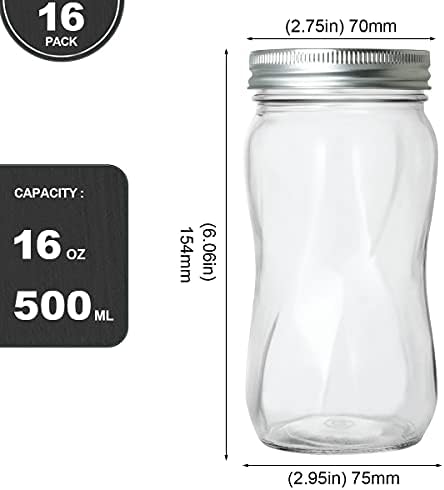KAMOTA Mason Jars 16 OZ with 20 Whiteboard Stickers