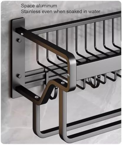 Bathroom Towel Holder Wall-Mounted Aluminum Towel Rack Black Durable Efficient