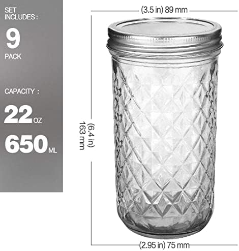 VERONES 22 Oz Wide Mouth Mason Jars with Lids 9 Pack