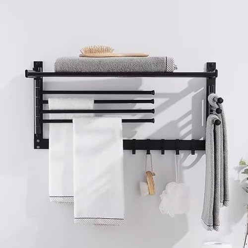 Black Folding Towel Rack with 5 Rods for Bathroom Storage