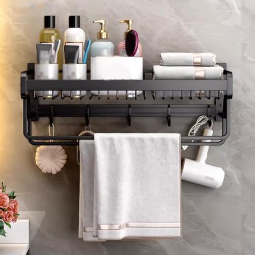 Bathroom Towel Holder Wall-Mounted Aluminum Towel Rack Black Durable Efficient