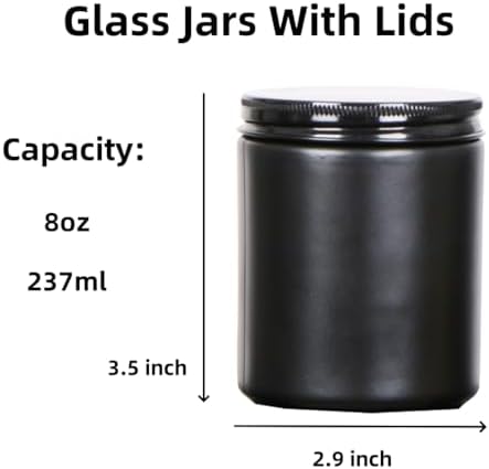 6 Pack 8oz Black Glass Jars with Metal Plastic Lids