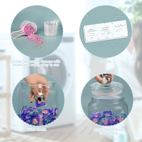 2 Pack Glass Jars for Laundry Room Storage