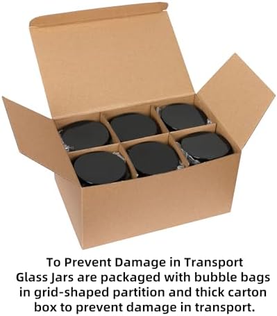 6 Pack 8oz Black Glass Jars with Metal Plastic Lids