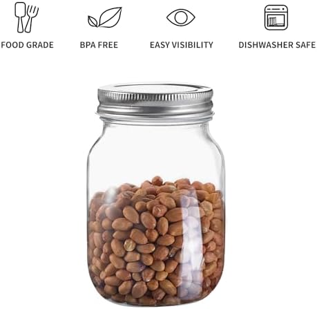 Novelinks 16 OZ Clear Plastic Mason Jars with Airtight Lids - 12 Pack Silver