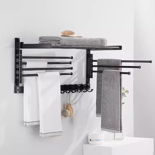 Black Folding Towel Rack with 5 Rods for Bathroom Storage