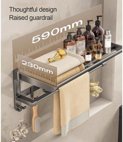 Towel Shelf Rack Wall Mounted Black 60cm