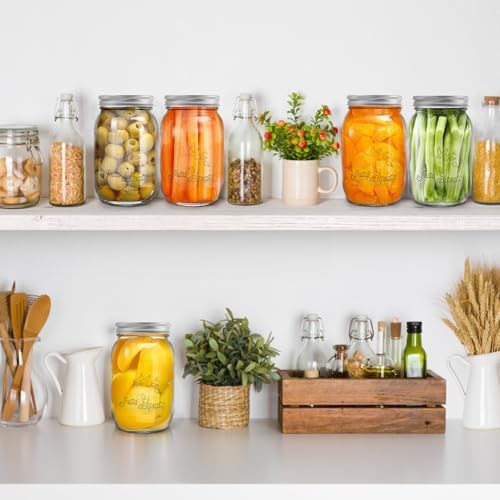 Cedilis 12 Pack Clear Quart Glass Jars with Lids and Bands