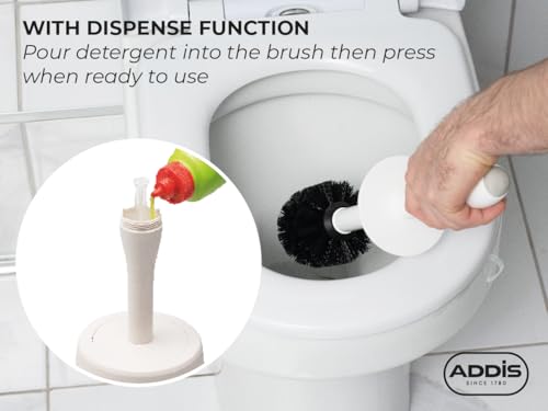 Addis Faux Hessian Round Plastic Toilet Brush Set with Internal Detergent Clean White