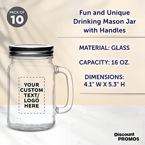 10 Mason Jars Set - 16 oz Personalized Traditional Style