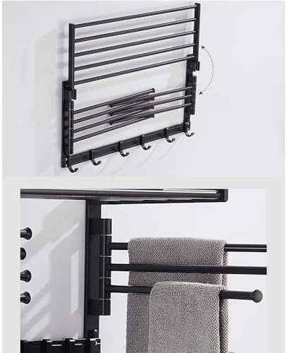 Black Folding Towel Rack with 5 Rods for Bathroom Storage