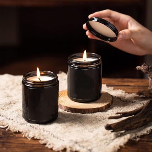 6 Pack 8oz Black Glass Jars with Metal Plastic Lids