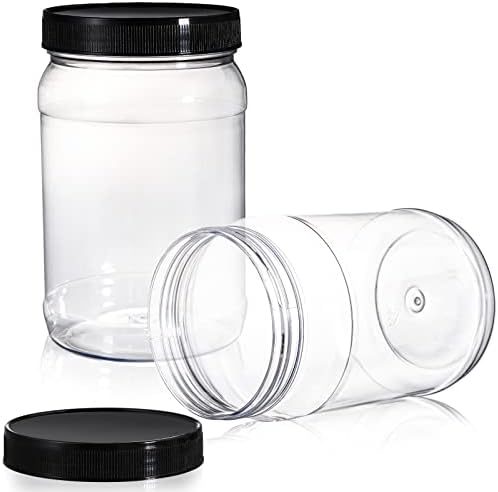Fasmov 9 Pack 32 Oz Plastic Jars with Black Lids