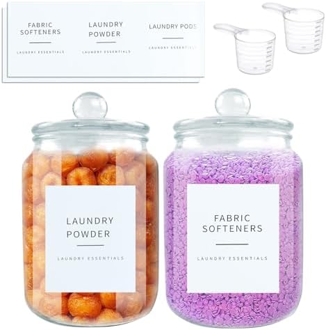 2 Pack Glass Jars for Laundry Room Storage