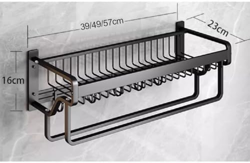 Bathroom Towel Holder Wall-Mounted Aluminum Towel Rack Black Durable Efficient