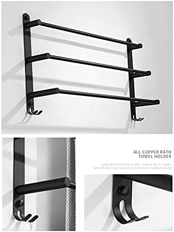 LUCEAE 3-Tier Black Towel Rack with 2 Hooks