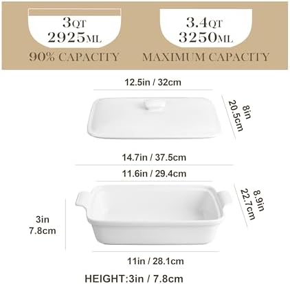 MALACASA 34 Quart Casserole Dish with Lid