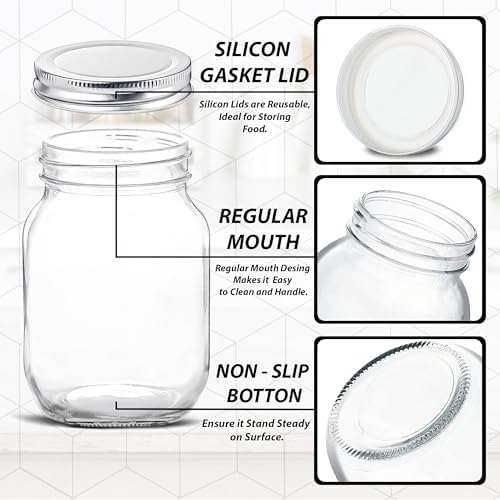 16 oz Glass Mason Jars with Silver Lids 4 Pack