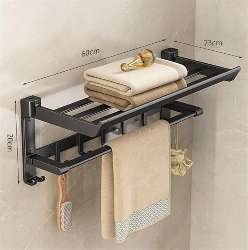 Towel Shelf Rack Wall Mounted Black 60cm