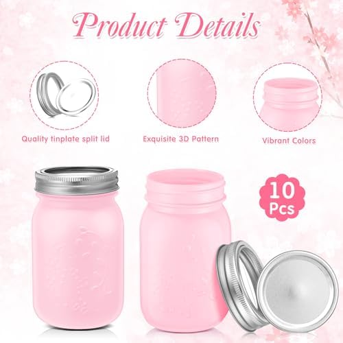 Uiifan 10-Piece Pink Canning Jars for Preserving DIY and Likely Use