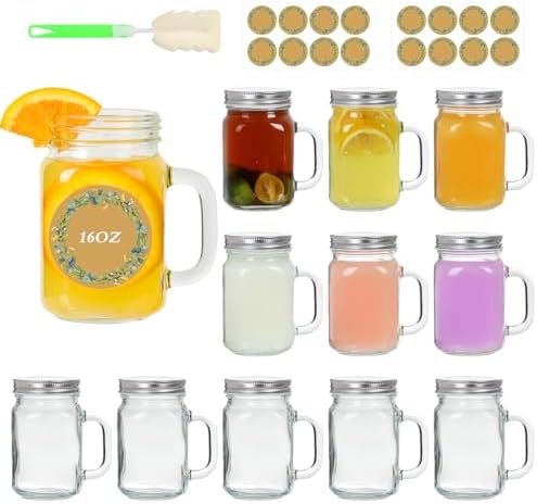 8 oz Mason Jars with Handle and Lid Set of 12