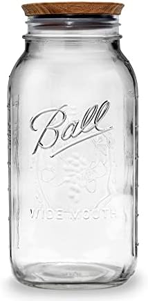 Ball 64 Ounce Wide Mouth Mason Jar with MEM Wooden Lid