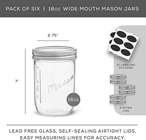 Stylish 6-Pack Canning Jars with Labels lids and Bands