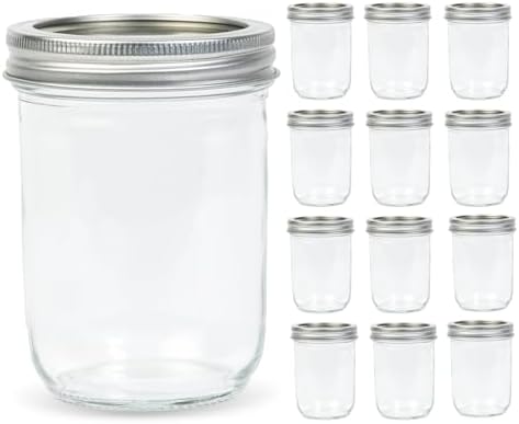 Yodecy 12-Pack 16 oz Clear Mason Jars with Silver Lids