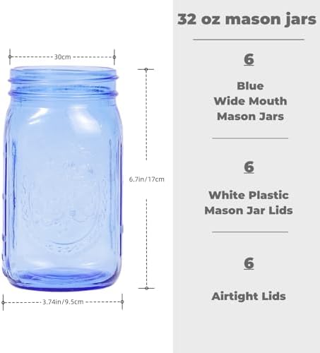 6-Pack Mason Jars with Airtight Lids for Canning