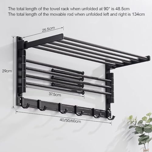Black Folding Towel Rack with 5 Rods for Bathroom Storage