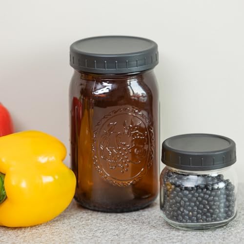 Yodecy 6 Pack 32 oz Amber Wide Mouth Mason Jars with Airtight Lids and Plastic Lids