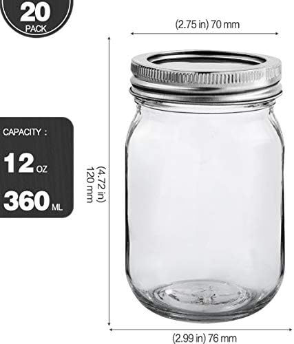 KAMOTA 12 Oz Mason Jars with Silver Lids and Bands 20 Pack 1