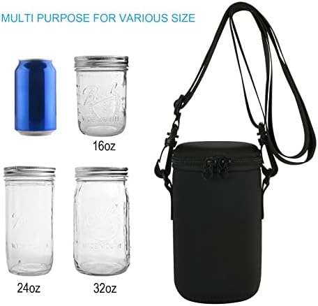 Cosmos Insulated Mason Jar Holder Sleeve with Adjustable Strap and Zipper
