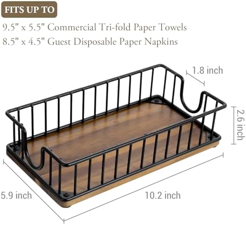 MyGift Premium Acacia Matte Black Metal Paper Towel Holder