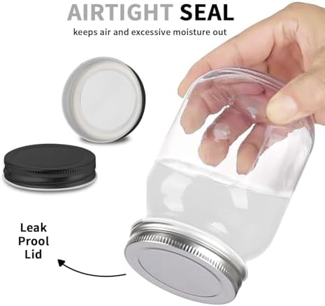 Novelinks 16 OZ Clear Plastic Mason Jars with Airtight Lids - 12 Pack Silver