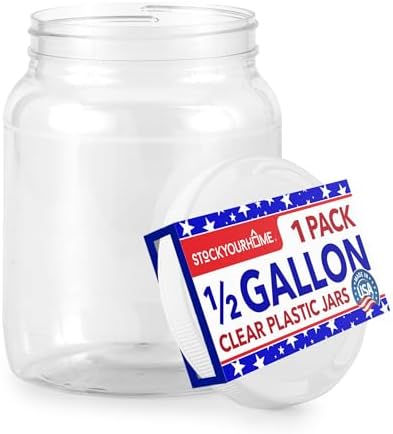 Stock Your Home Half Gallon Clear Plastic Jars with Lids 1 Pack
