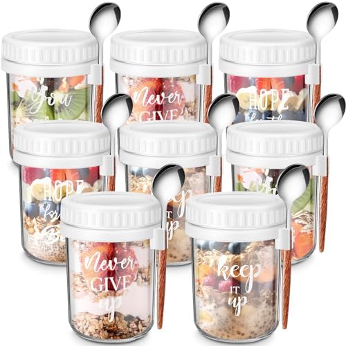 8-Piece Glass Mason Jars with Lids Durable Stylish Overnight Oats Containers