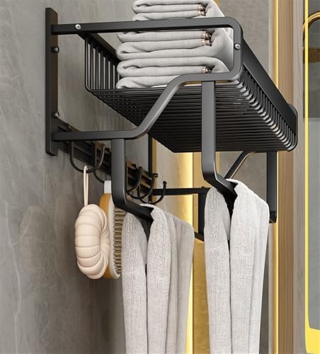 Bathroom Towel Holder Wall-Mounted Aluminum Towel Rack Black Durable Efficient