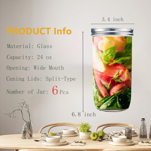 Bluwtpoclan 24 oz mason jars 6 pack